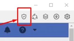 Переход к настройкам прокси для всего браузера Accovod через значок щита / Opening browser-wide proxy settings in Accovod using the shield icon
