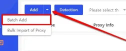 Batch Add window in BitBrowser Proxy Management for pasting a proxy list