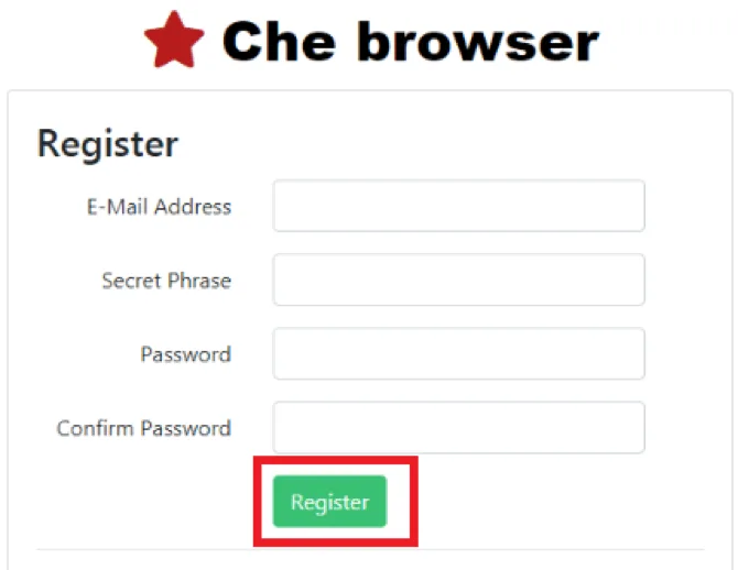 Окно входа в аккаунт Che Browser