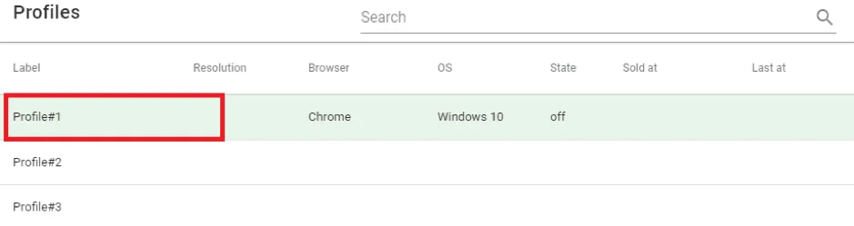Список браузерных профилей в Che Browser