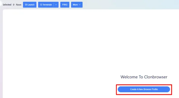 Кнопка Create a New Browser Profile на главном экране ClonBrowser