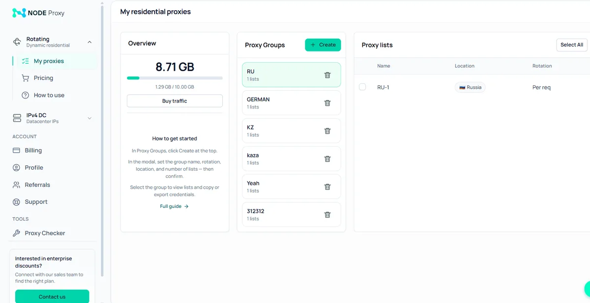 Сайт Node Proxy с резидентскими прокси для безопасной и стабильной работы в интернете / Node Proxy website featuring residential proxies for safer and more reliable internet access