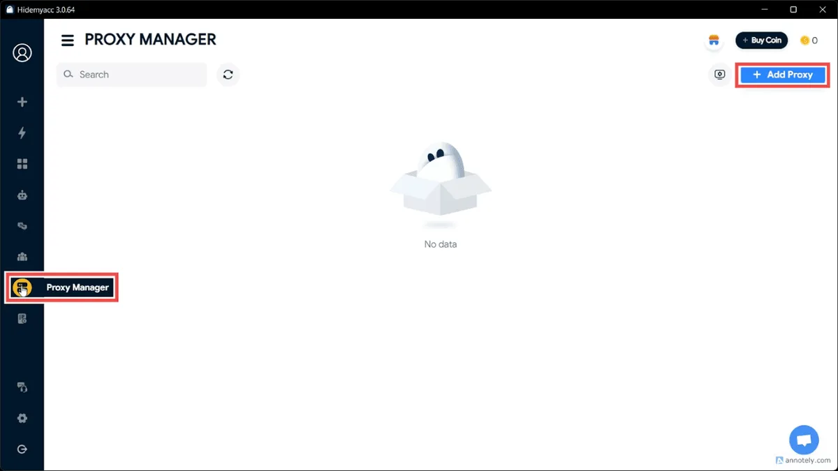 Adding proxies in the Hidemyacc Proxy Manager