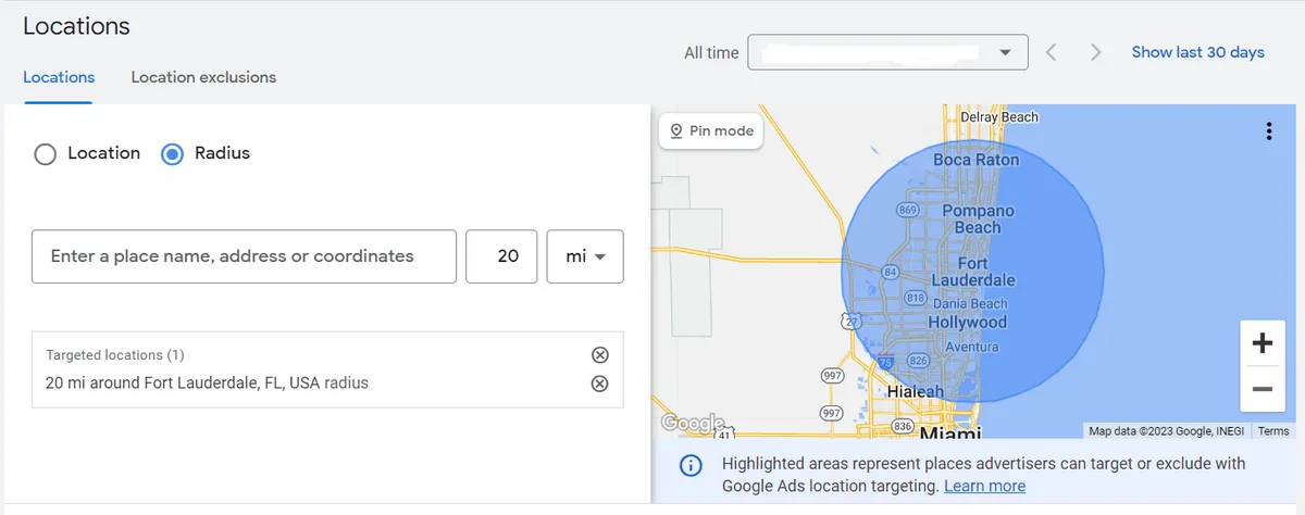 Targeting users by location through Google