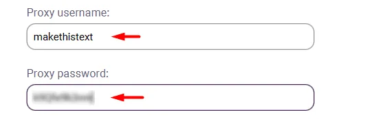 Поля авторизации прокси в Incogniton для ввода имени пользователя и пароля / Incogniton proxy authentication fields for entering a username and password