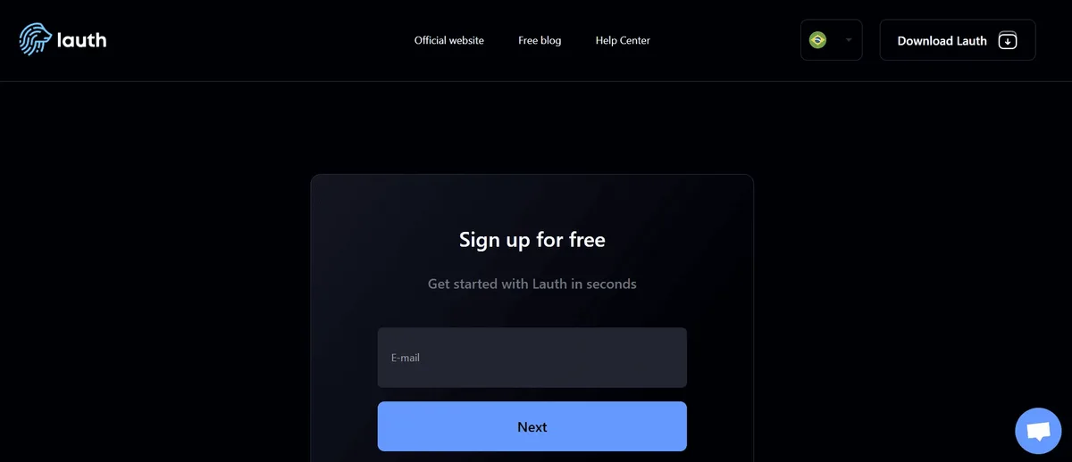 Lauth Browser registration form with email and password fields