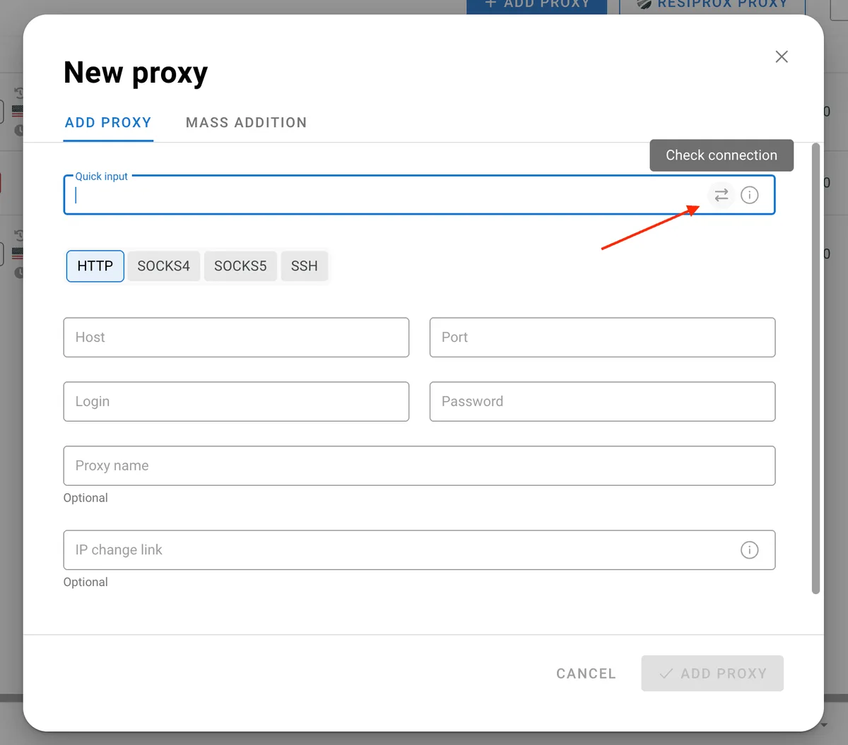 Checking the proxy connection in Dolphin Anty before using it in a profile