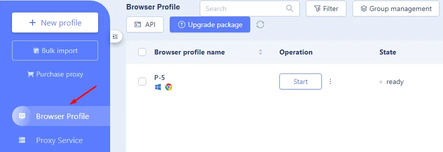 Launching a MoreLogin browser profile with the Start button