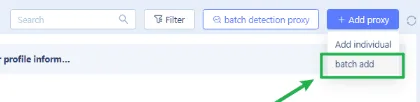 Add proxy button with the batch add option in MoreLogin