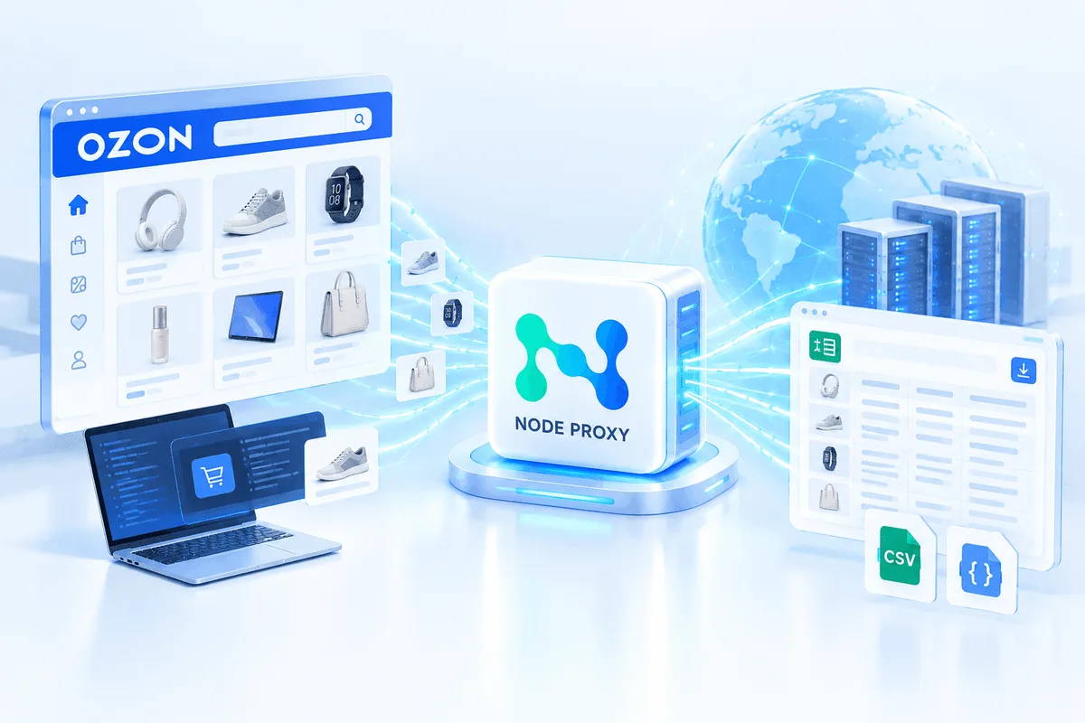 Сбор данных с Ozon с помощью парсера и резидентских прокси Node Proxy