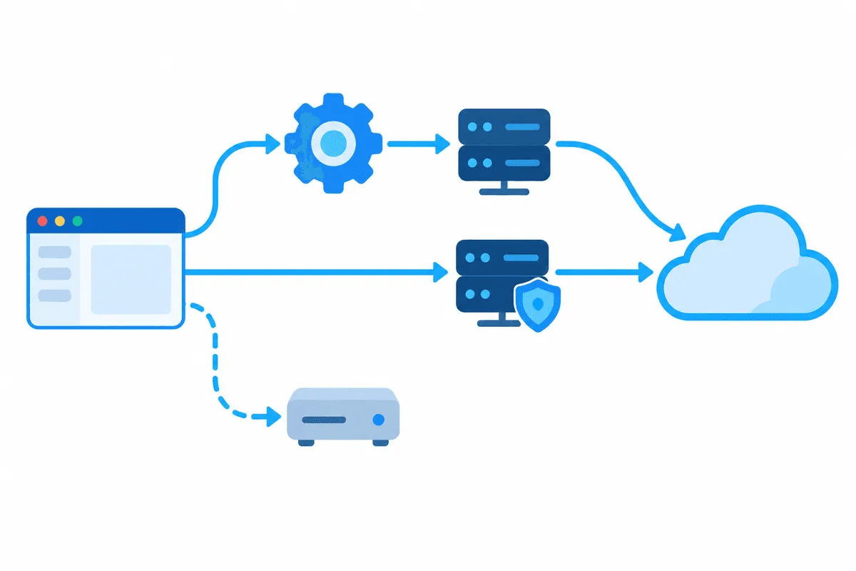 Postman picks one of two paths: through the operating system settings or through its own custom proxy, while bypassed local hosts are reached directly