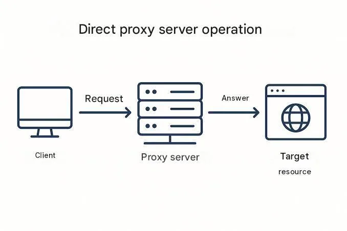 Diagram of a request passing through a proxy server between the user and the target website