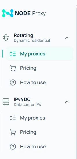 Choosing residential and datacenter proxies on the Node Proxy website