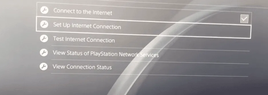 PS4 Network menu with Set Up Internet Connection selected