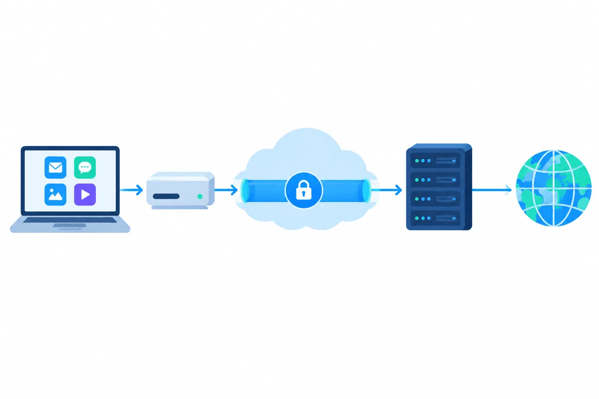Путь запроса через клиент и сервер Shadowsocks
