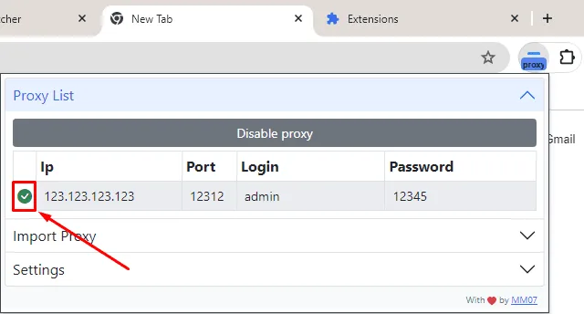 Saved proxy in the Simple Proxy interface