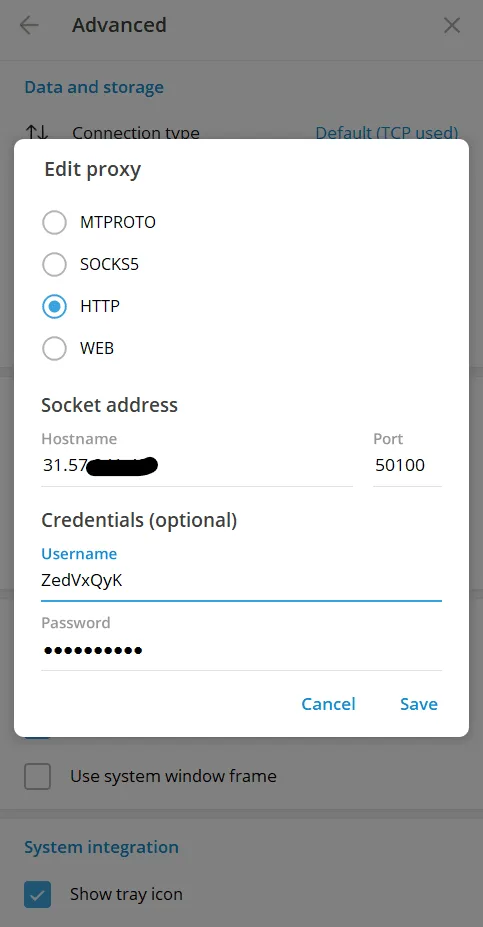 Configuring an HTTP or SOCKS5 proxy in Telegram Desktop