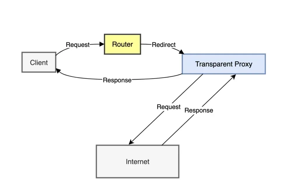 Diagram of internet traffic passing through a transparent proxy server