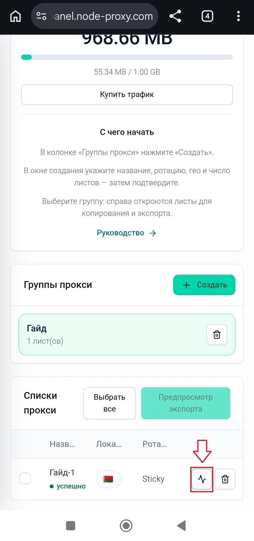 Проверка случайного прокси в разделе «Группы прокси» Node Proxy