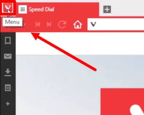 Vivaldi main menu with access to Settings