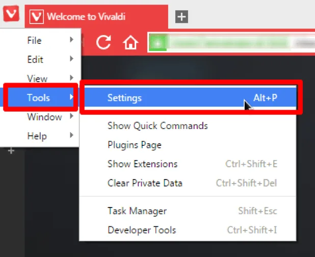 Settings section in the Vivaldi browser