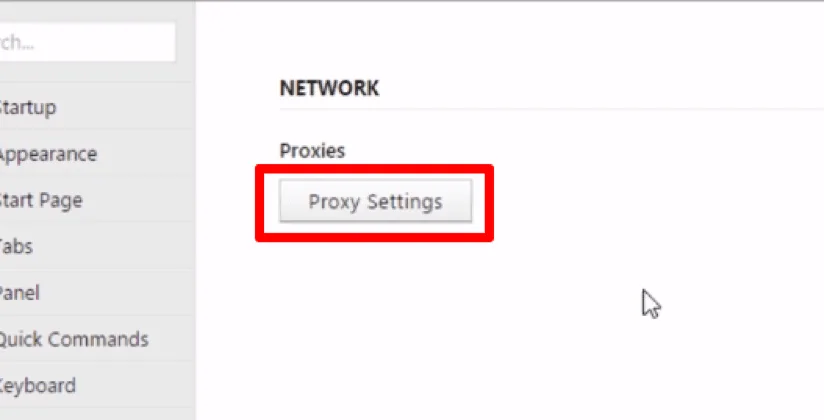 Proxy Settings button in the Vivaldi Network settings