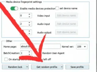 Окно VMLogin с функцией Get Random Profile для генерации случайных параметров браузерного профиля / VMLogin window with the Get Random Profile feature for generating random browser profile settings