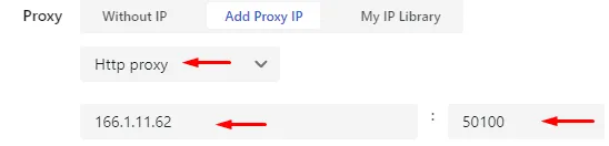 VMMask proxy form with protocol, IP address and port fields