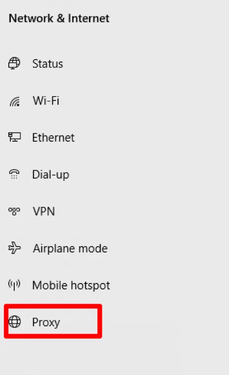 Proxy section in Windows network settings